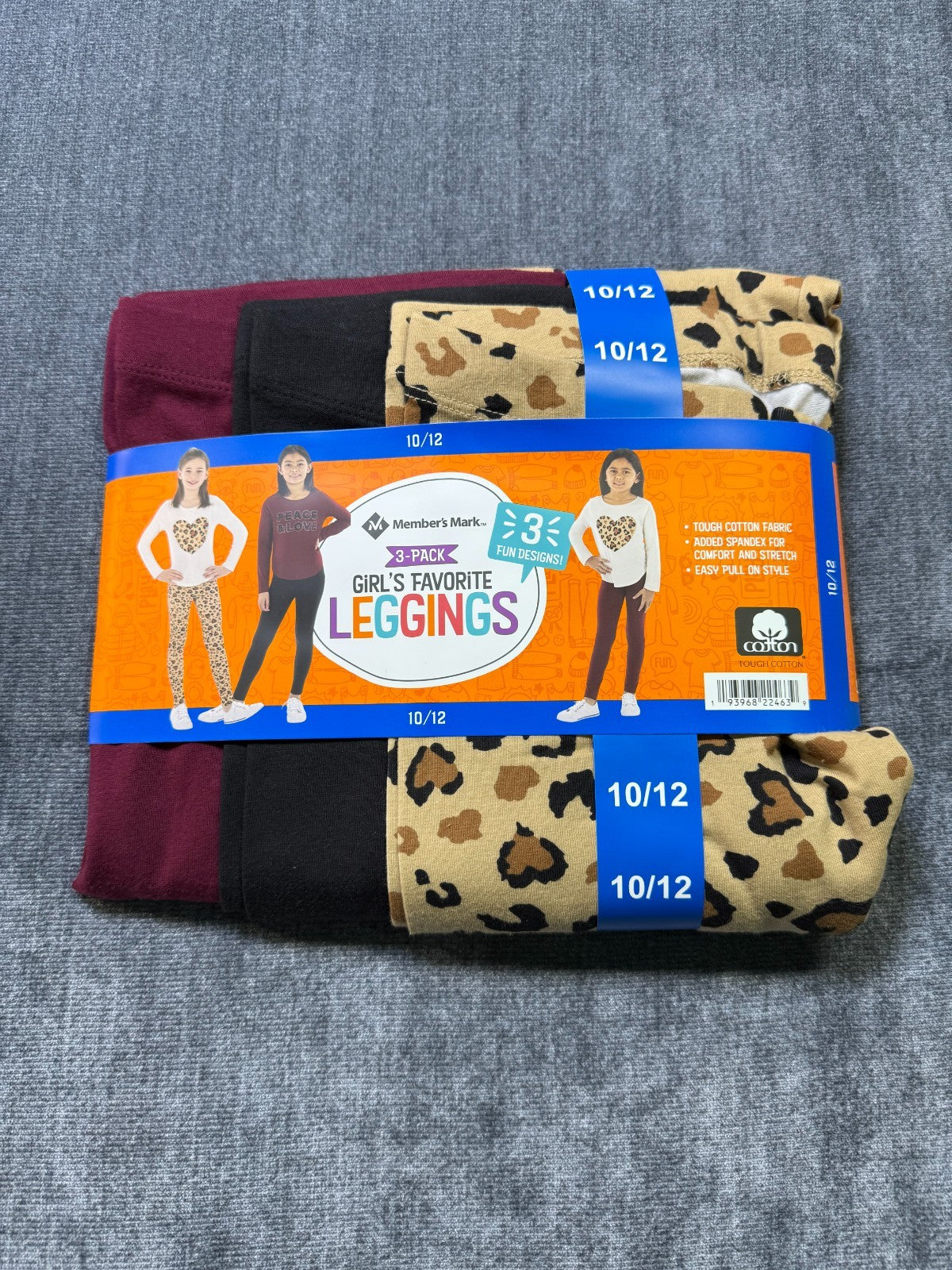 NWT Member's Mark My Favorite Leggings Girls 10/12 Multicolor Preppy - 3-Pack