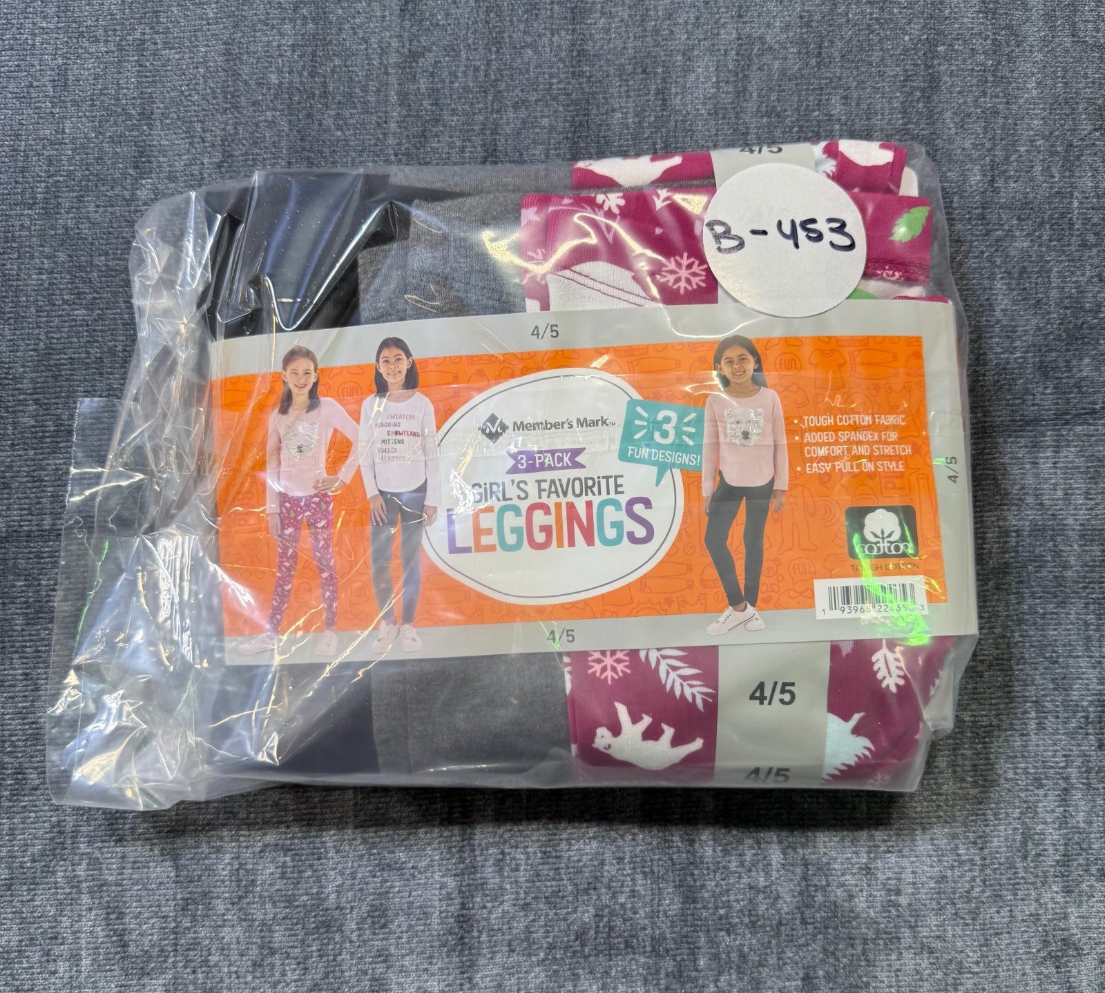 NWT Member's Mark My Favorite Leggings Girls 4/5 Multicolor Preppy - 3-Pack