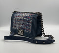 Chanel Shoulder Bag Boy Medium Navy Blue Denim Tweed Streetwear Authentic