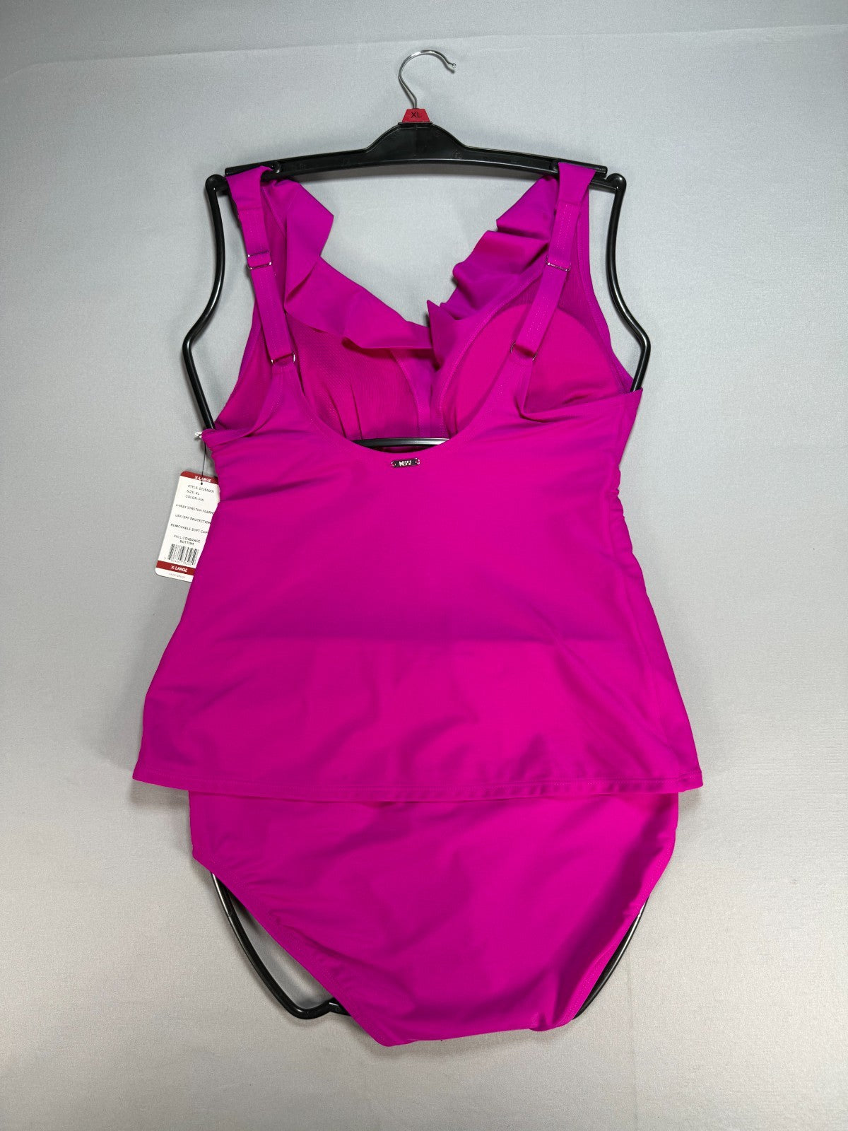 NWT DKNY 2-Pieces Ruffle Plunge Tankini Swimsuit Women's XL Fiesta Pink