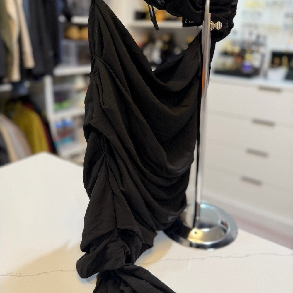 Off-White VI Crepe Drape Strapless Black Dress