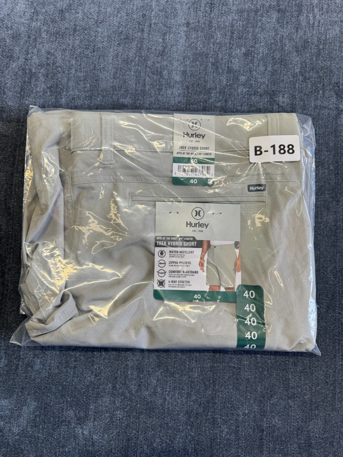 NWT Hurley Trek Hybrid Shorts Men's 40 Light Gray Regular Fit 4-Way Stretch