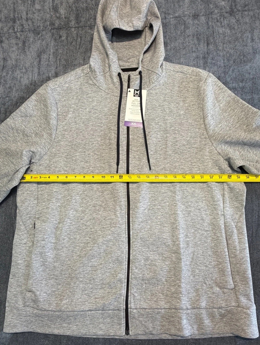 NWT Members Mark Everyday Full Zip Active Hoodie Men's 2XL Gray Long Sleeve