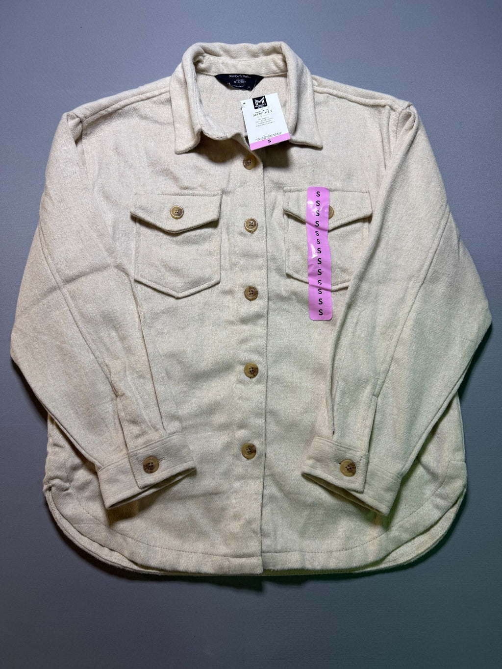 NWT Member's Mark Button-Front Shacket Women's Small Beige Flap Pockets Hipster