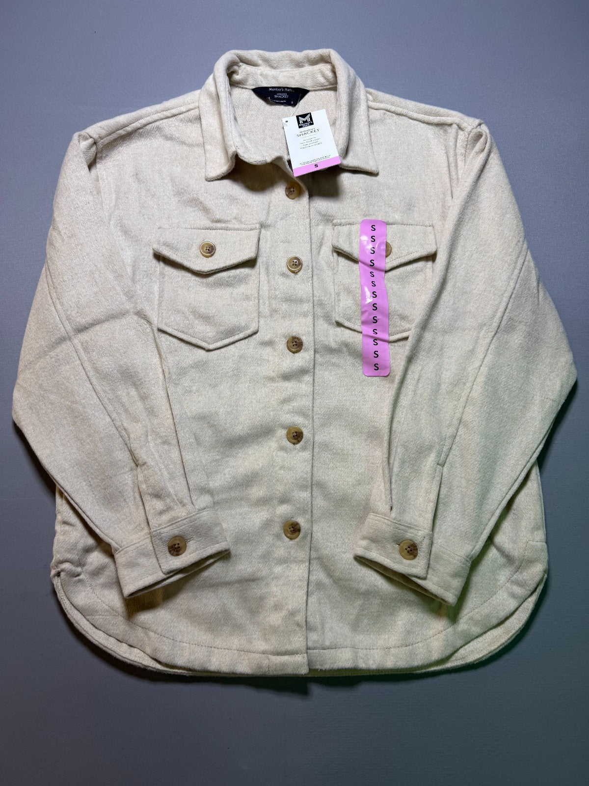 NWT Member's Mark Button-Front Shacket Women's Small Beige Flap Pockets Hipster