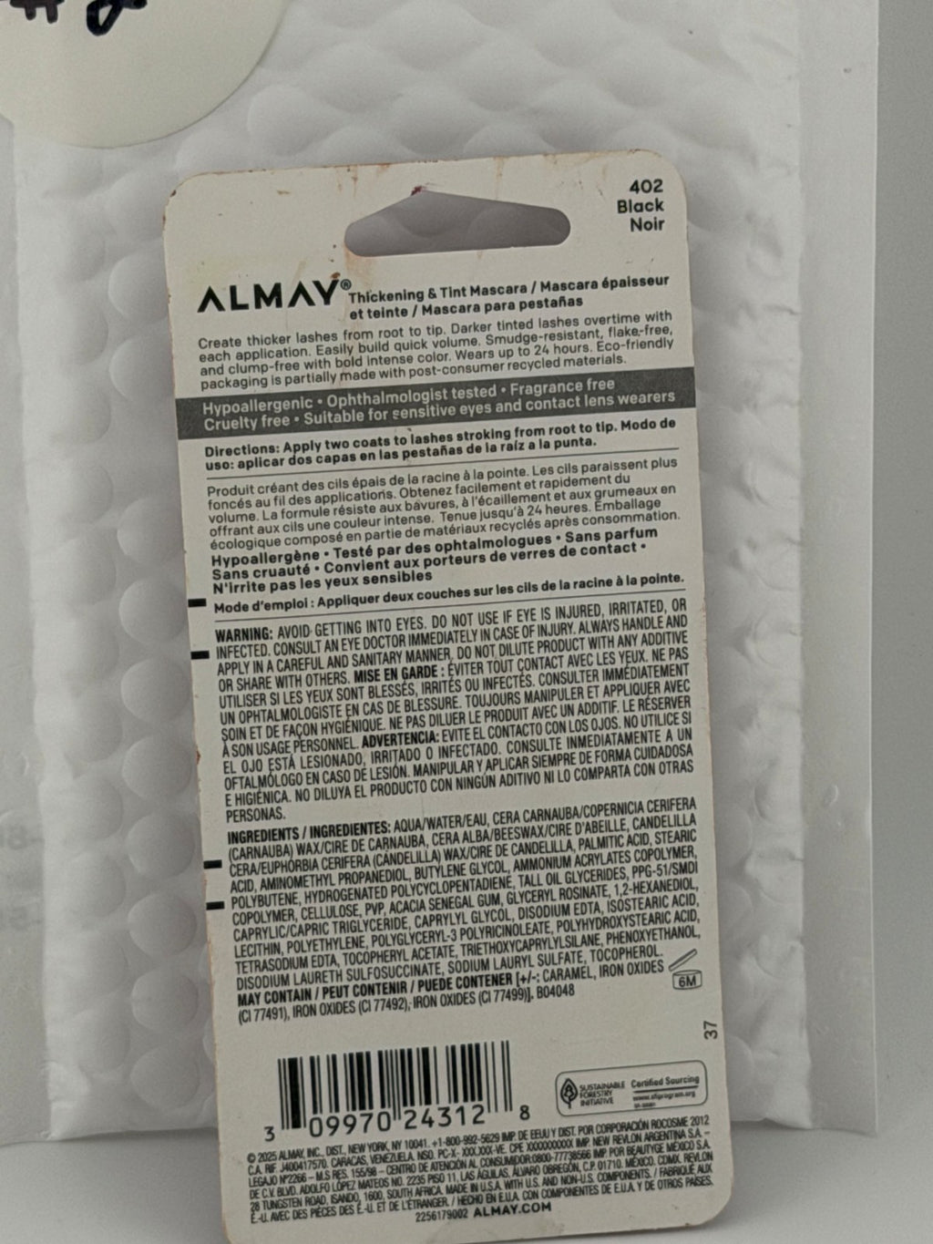 NEW Almay Thickening & Tint Nourishing Mascara, 402 Black Noir - 0.28 fl oz