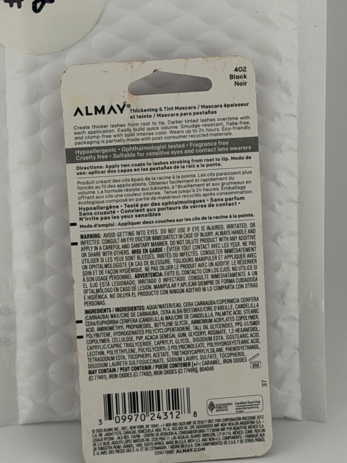 NEW Almay Thickening & Tint Nourishing Mascara, 402 Black Noir - 0.28 fl oz