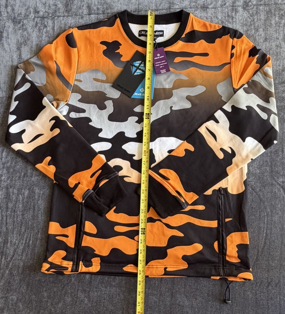 CREATE 2MRW Men's Size Small (S) Black Camo Pullover Sweatshirt Crewneck NWT