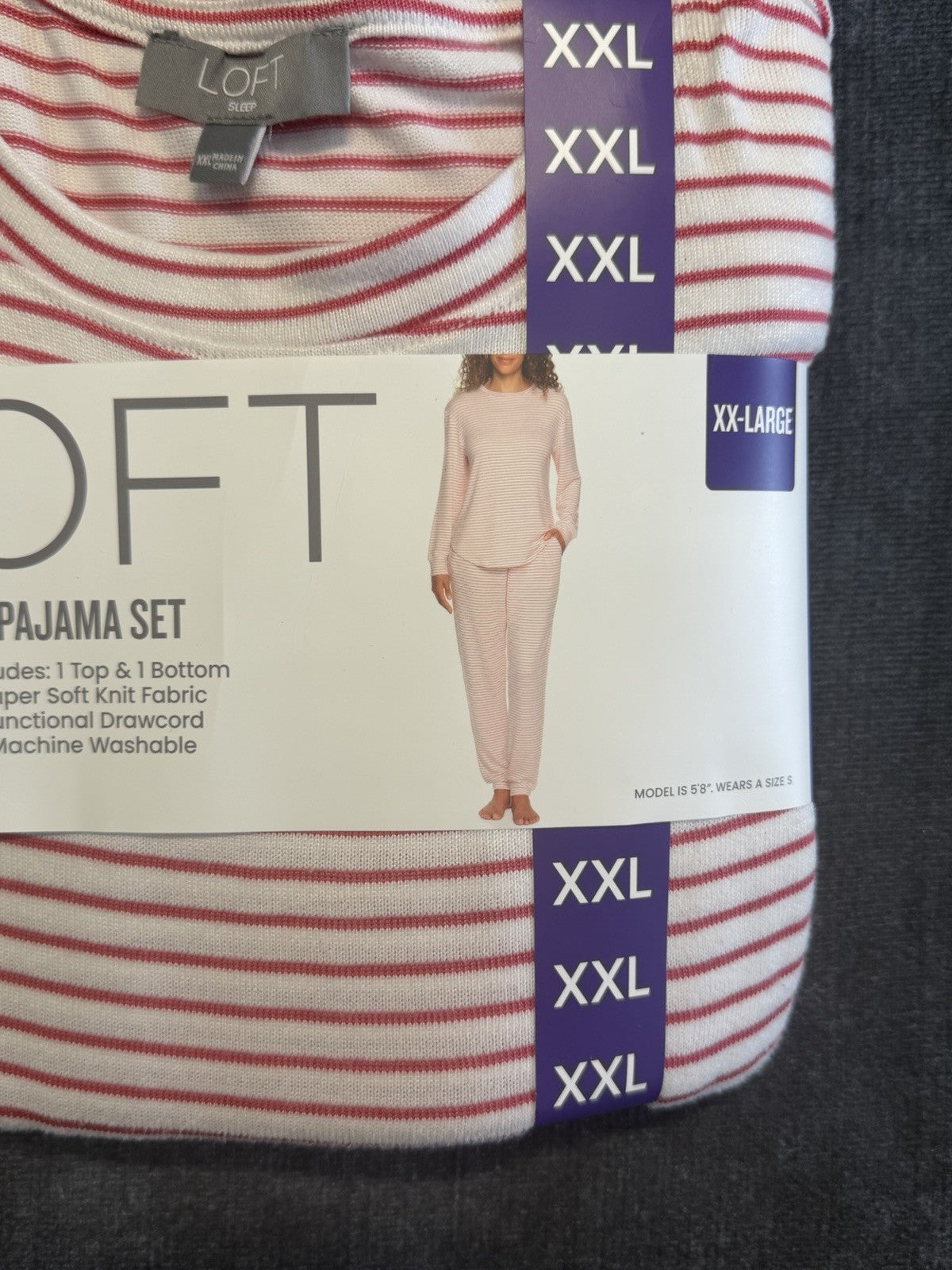 LOFT Pajama Set Women's 2XL White Pink Stripes Comfort Sleepwear Top & Bottom