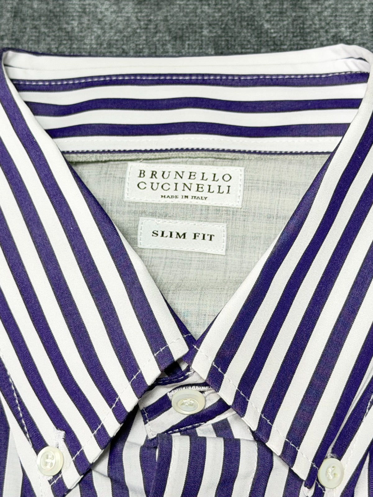Brunello Cucinelli Button-Up Shirt Men's 2XL Blue/White Striped Slim Fit Collar