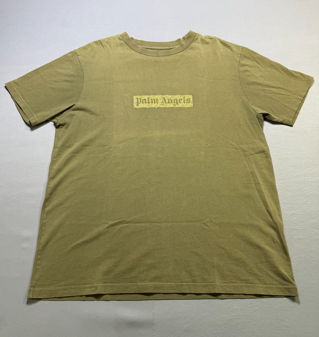 NWT Palm Angels T-Shirt Men's Large Olive Green Logo Short Sleeve Crew Neck
