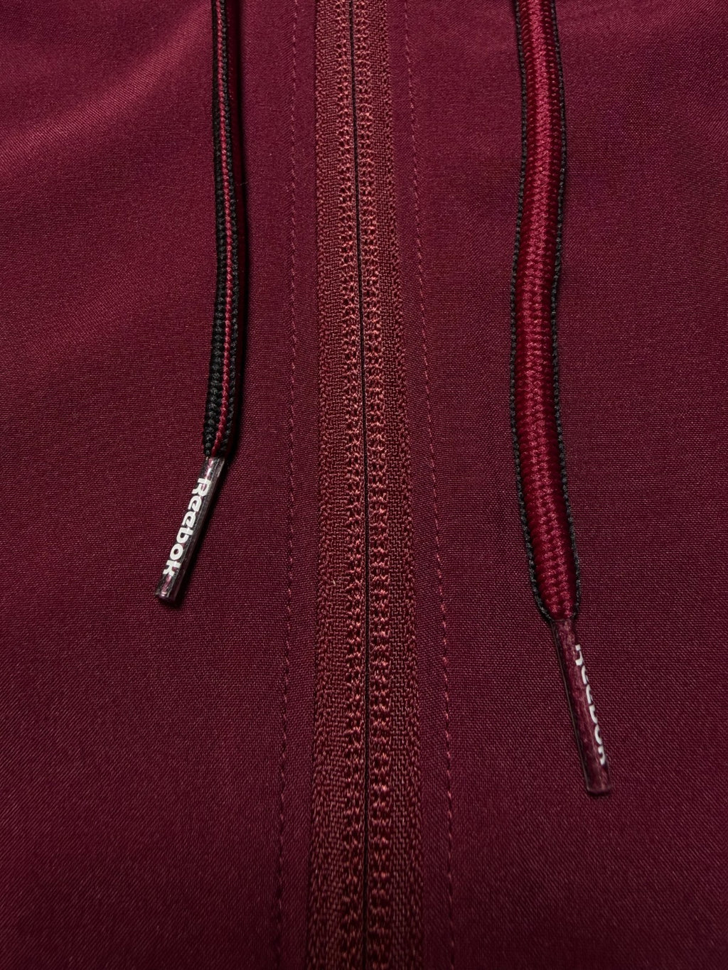 Reebok Full Zip Color Block Adjustable Hood Woven Jacket Men Large Maroon/Black