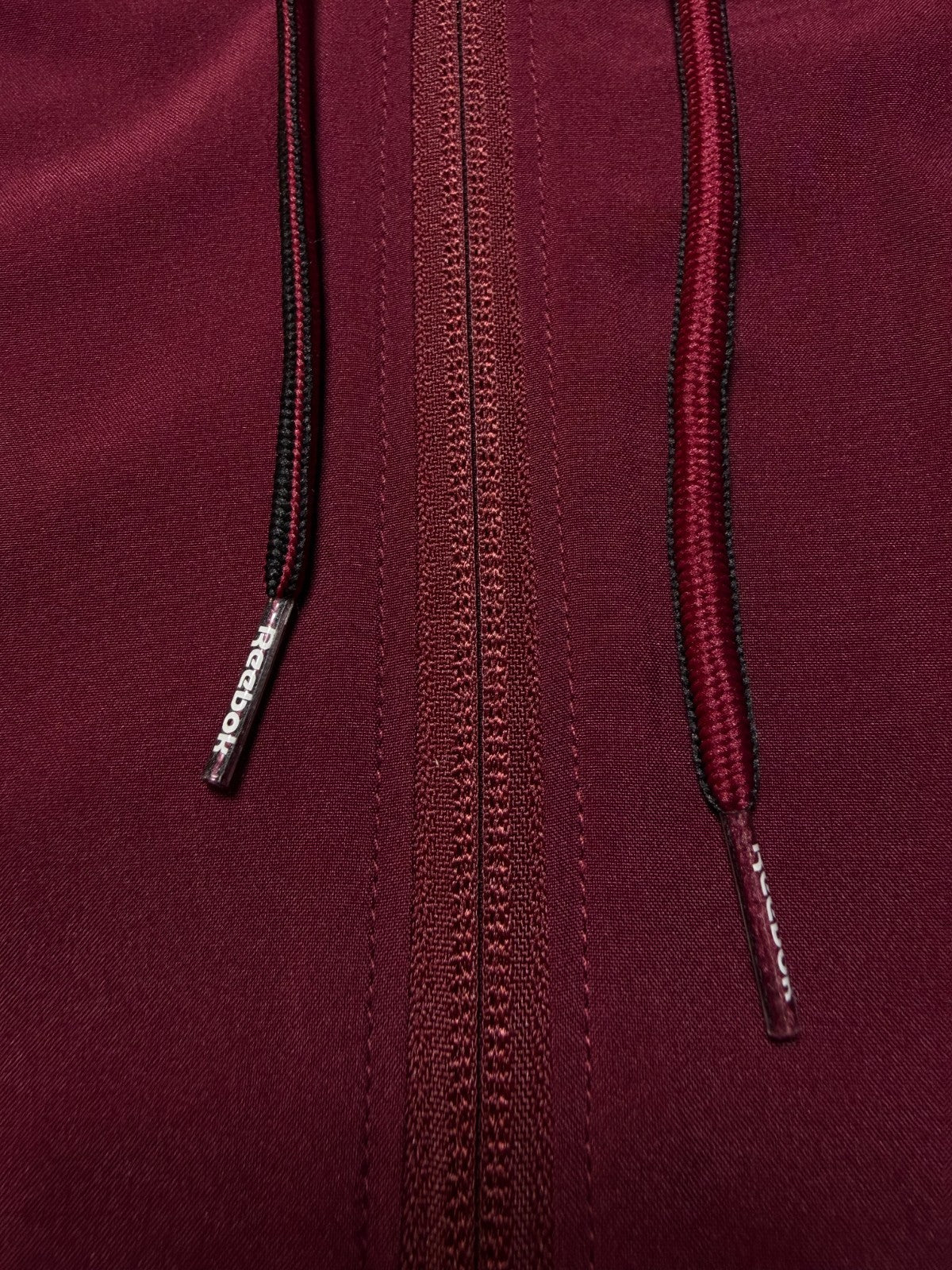 Reebok Full Zip Color Block Adjustable Hood Woven Jacket Men Large Maroon/Black