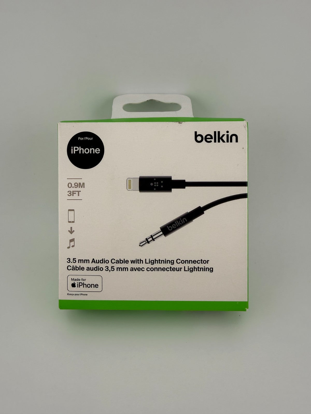 NEW Belkin Black 3ft iPhone Aux Cord 3.5mm Audio Cable with Connector