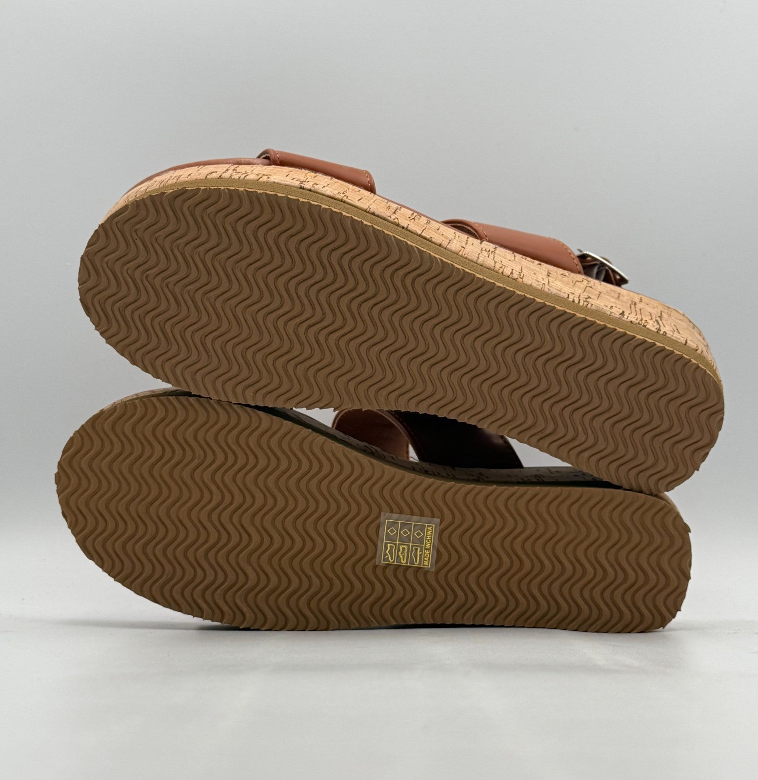 IDIFU Double-Strap Platform Sandals Women's 7 Brown Slingback Comfort Wedge Heel