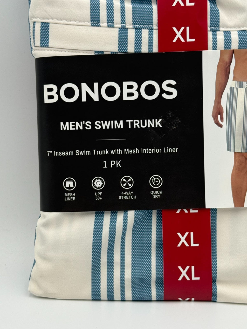 NWT Bonobos Swim Trunks Men's X-Large White Blue Striped Drawstring Summer Beach
