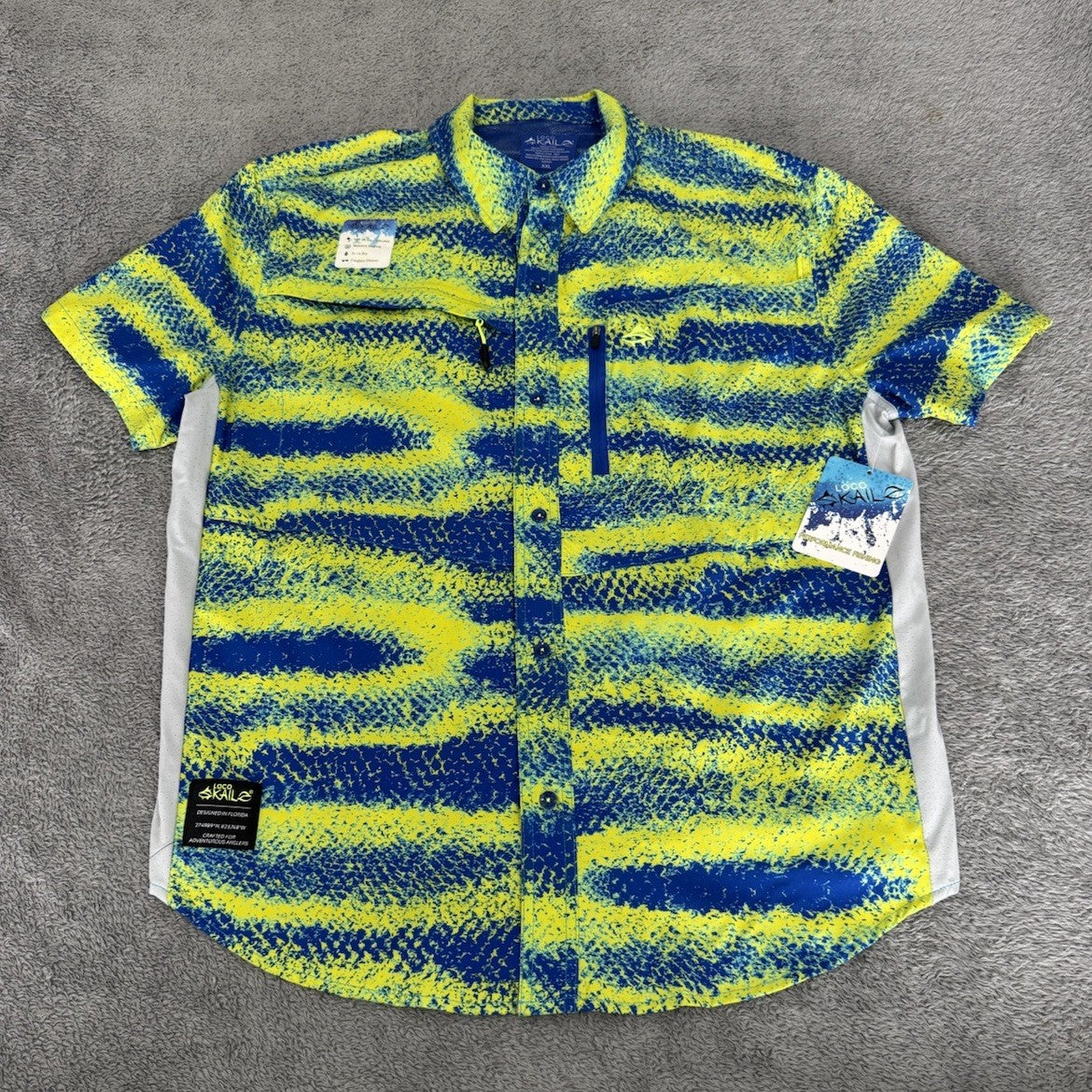 Loco Skailz Mens Blue Green Gray Print Fishing Shirt Size XXL NWT NEW