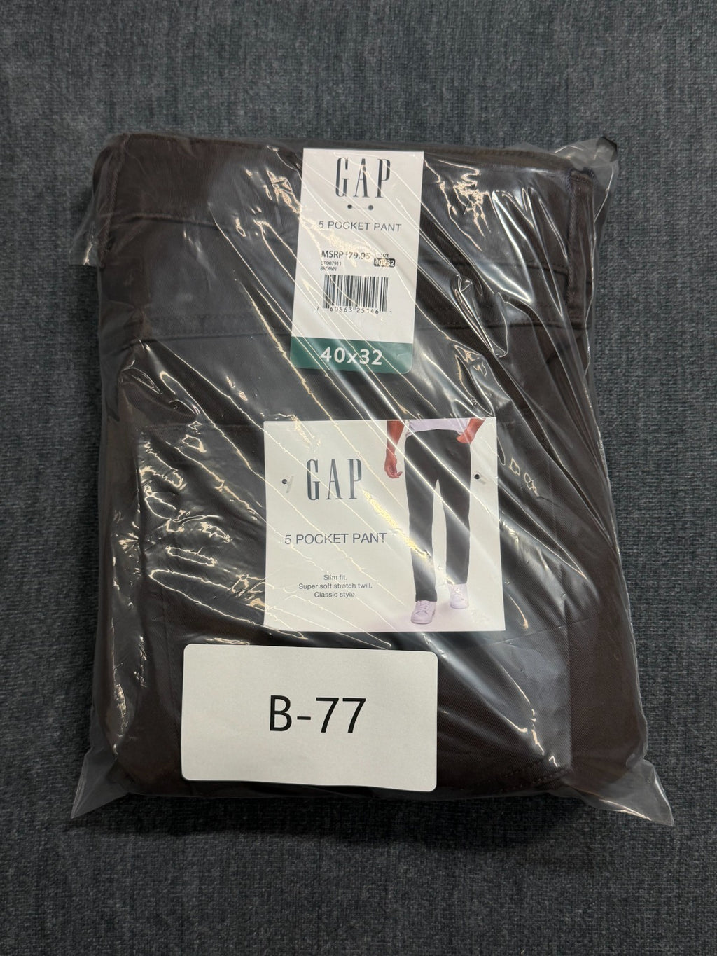 NWT Gap Slim Fit Stretch Twill Pants Men's 40x32 Brown Zip-Fly Classic 5-Pockets