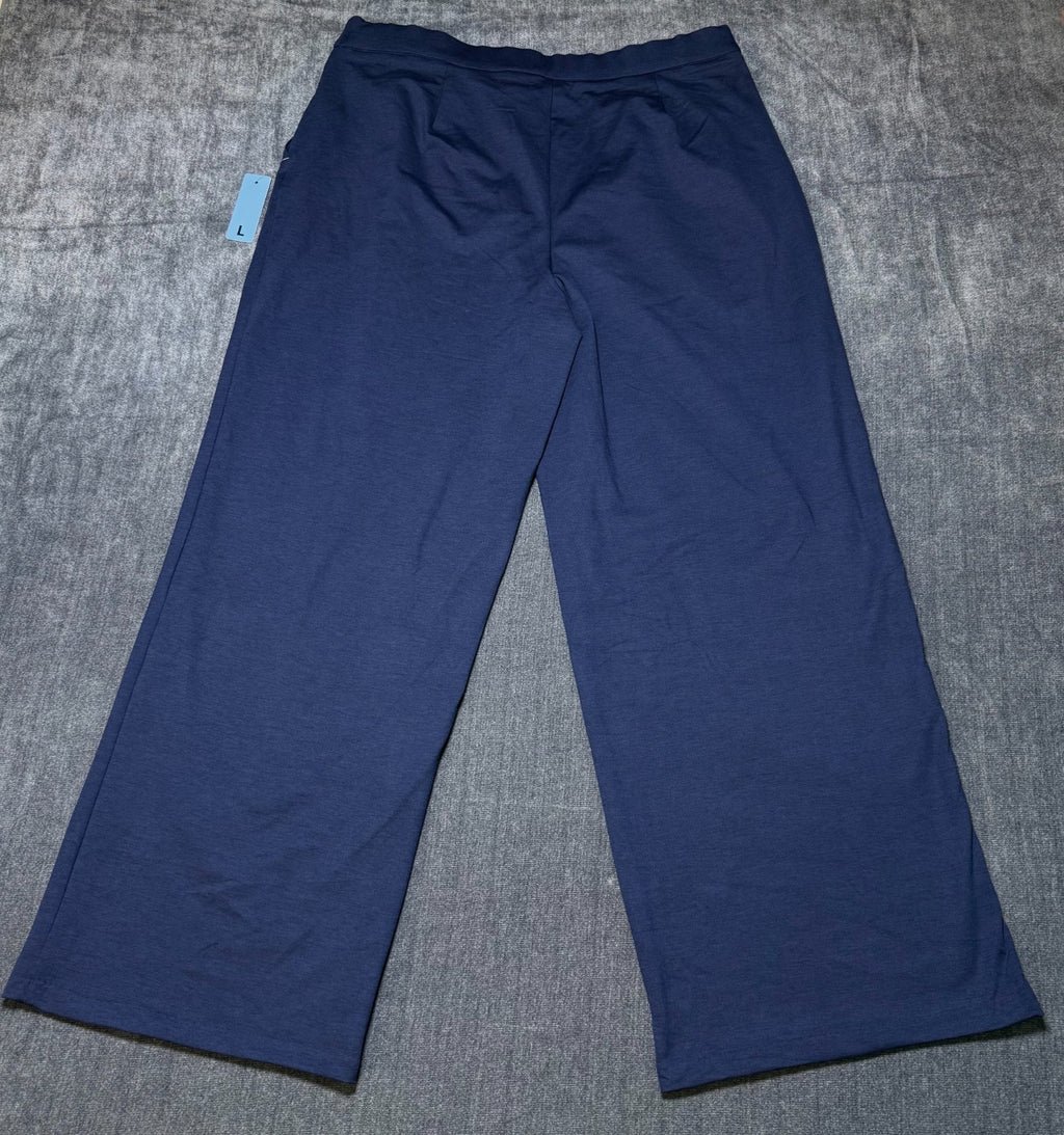 NWT Member's Mark Wide Leg Trousers Women's Large Navy Blue Pull-On Modern Comfy