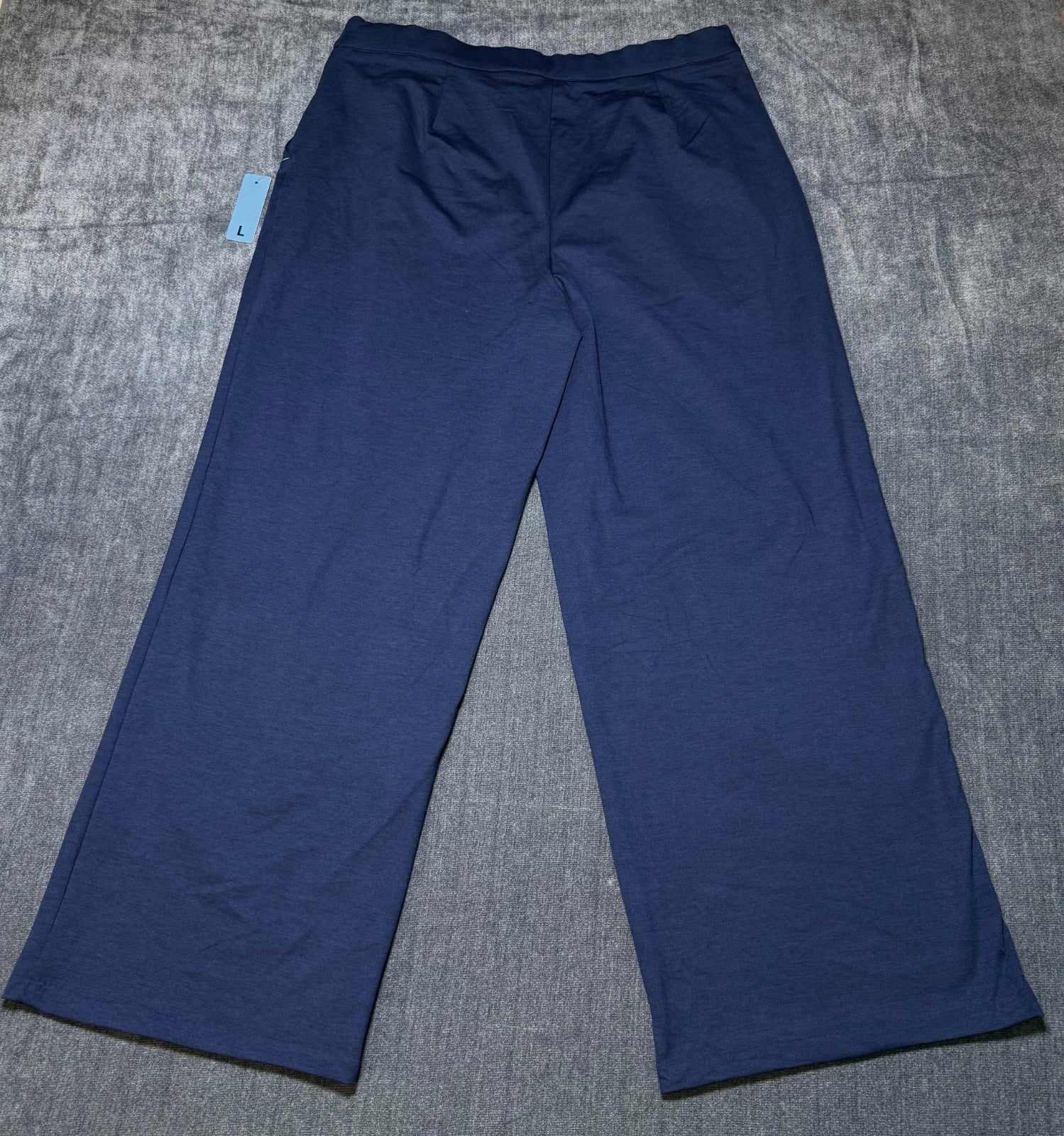 NWT Member's Mark Wide Leg Trousers Women's Large Navy Blue Pull-On Modern Comfy