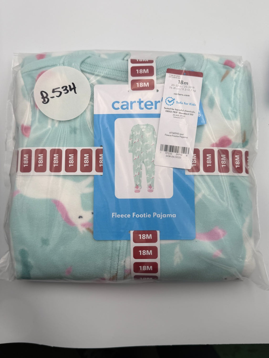 Carter's Soft & Warm 100% Polyester Fleece Footie Pajama Girls 18M Blue Modern