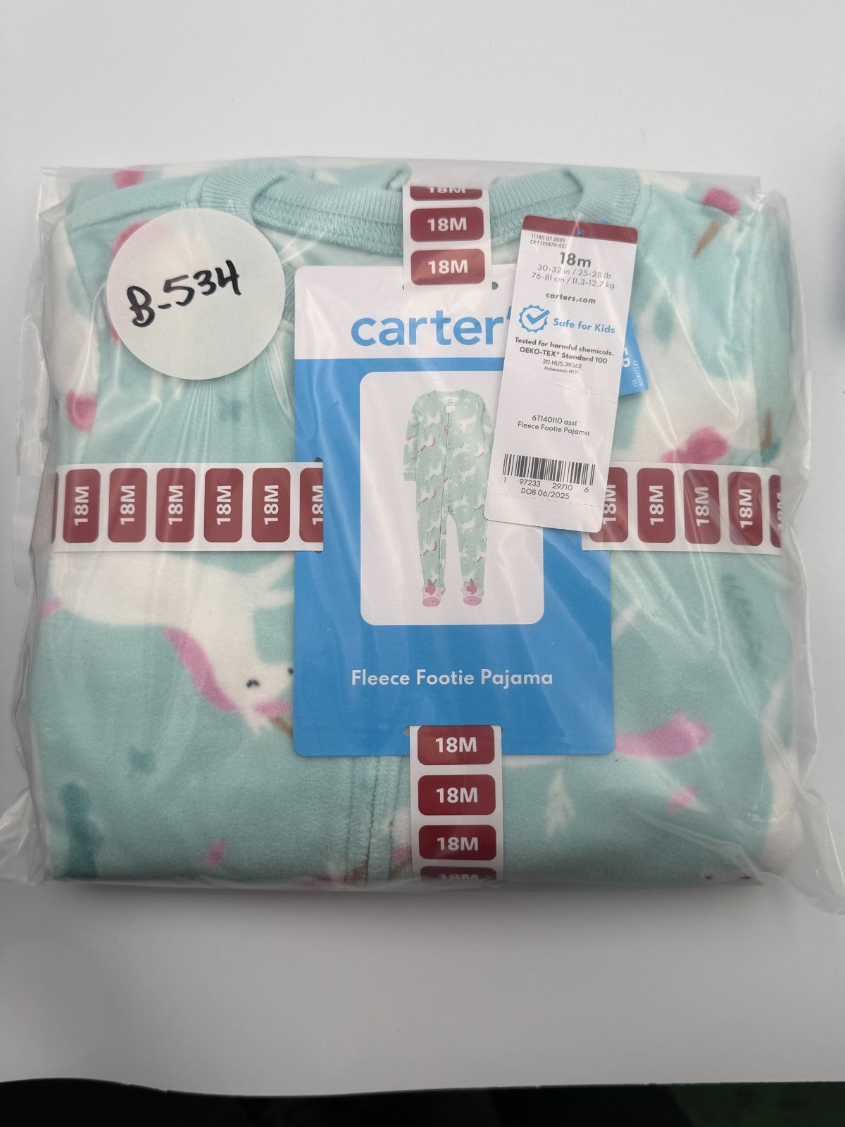 Carter's Soft & Warm 100% Polyester Fleece Footie Pajama Girls 18M Blue Modern