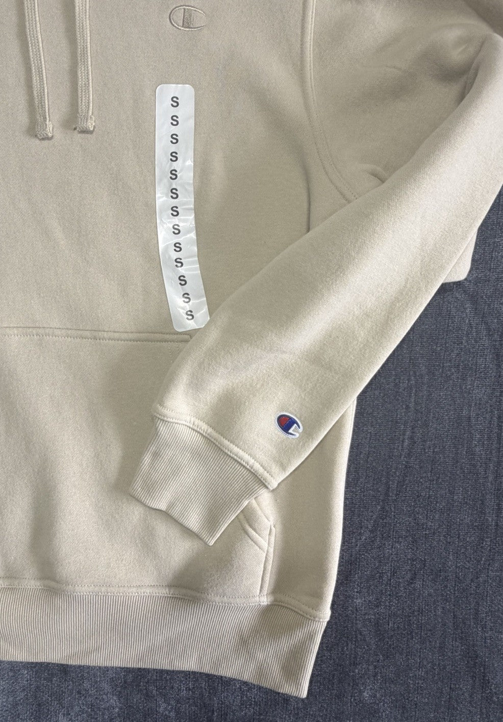 Champion Beige Fleece Pullover Hoodie Men's Size Small | NEW!