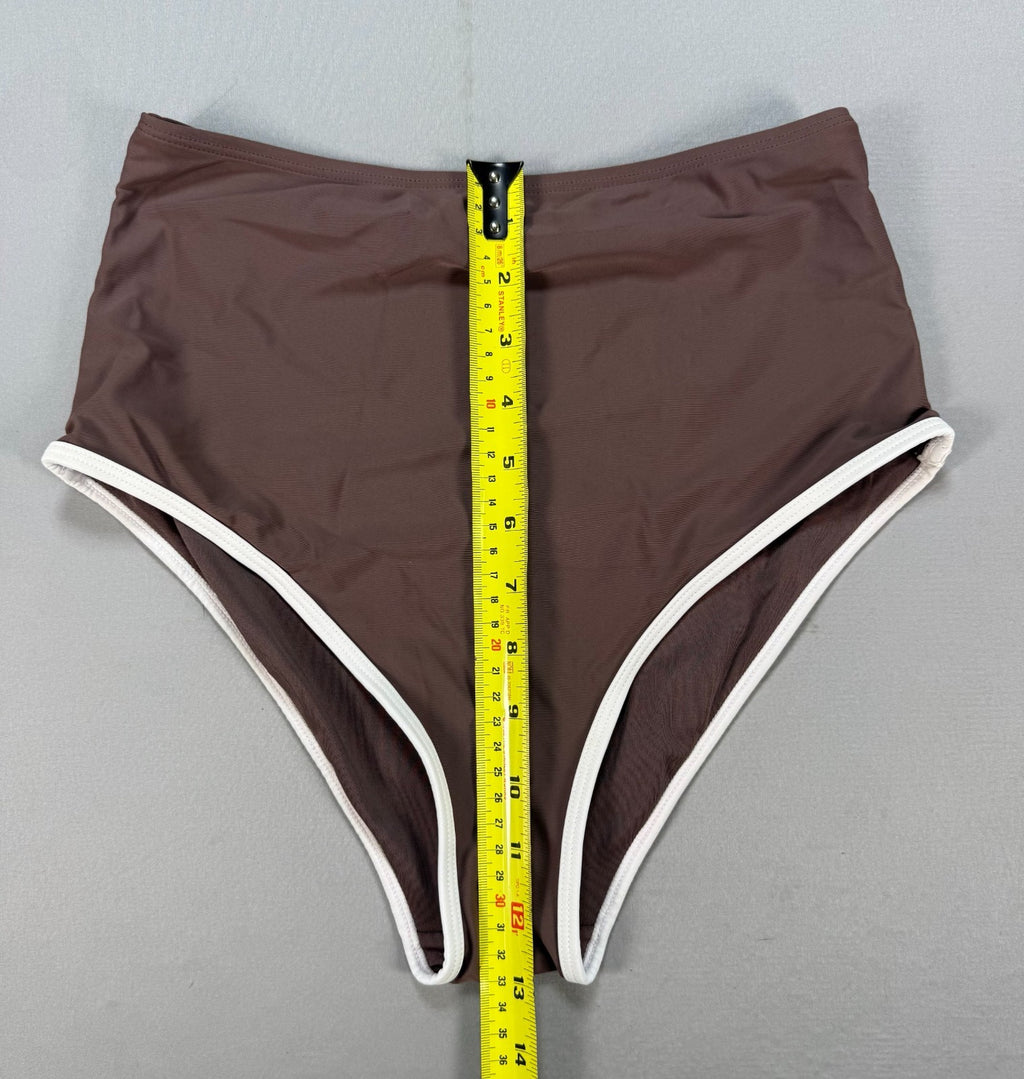 New Herseas One Shoulder Bikini Set Women's Small Brown Ruffle Trim Swimsuit