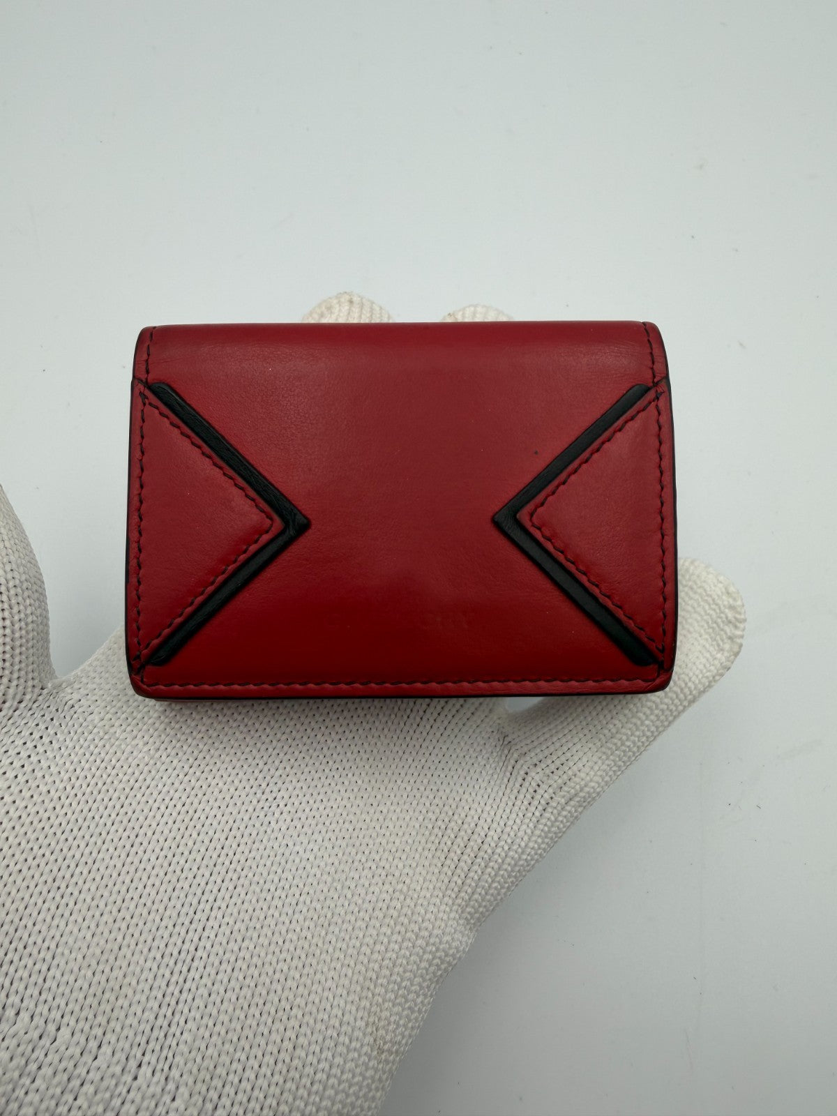 Givenchy Paris Trifold Wallet Men's Red Leather Black Trim Fashion Card Holder