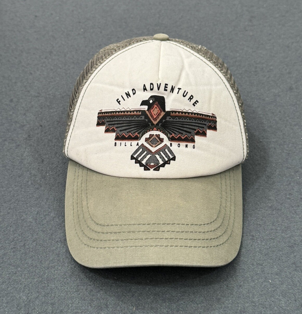 Vintage Billabong Find Adventure One Size Adjustable Hat White & Green Rare C1