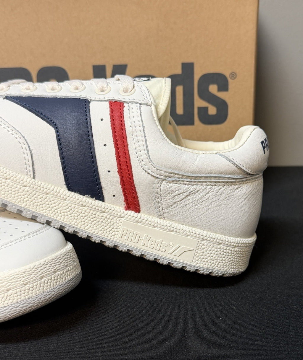 Pro-Keds Skyhawk Men's Size 9.5 (M) White/Blue/Red Low Top Leather Sneakers NWT