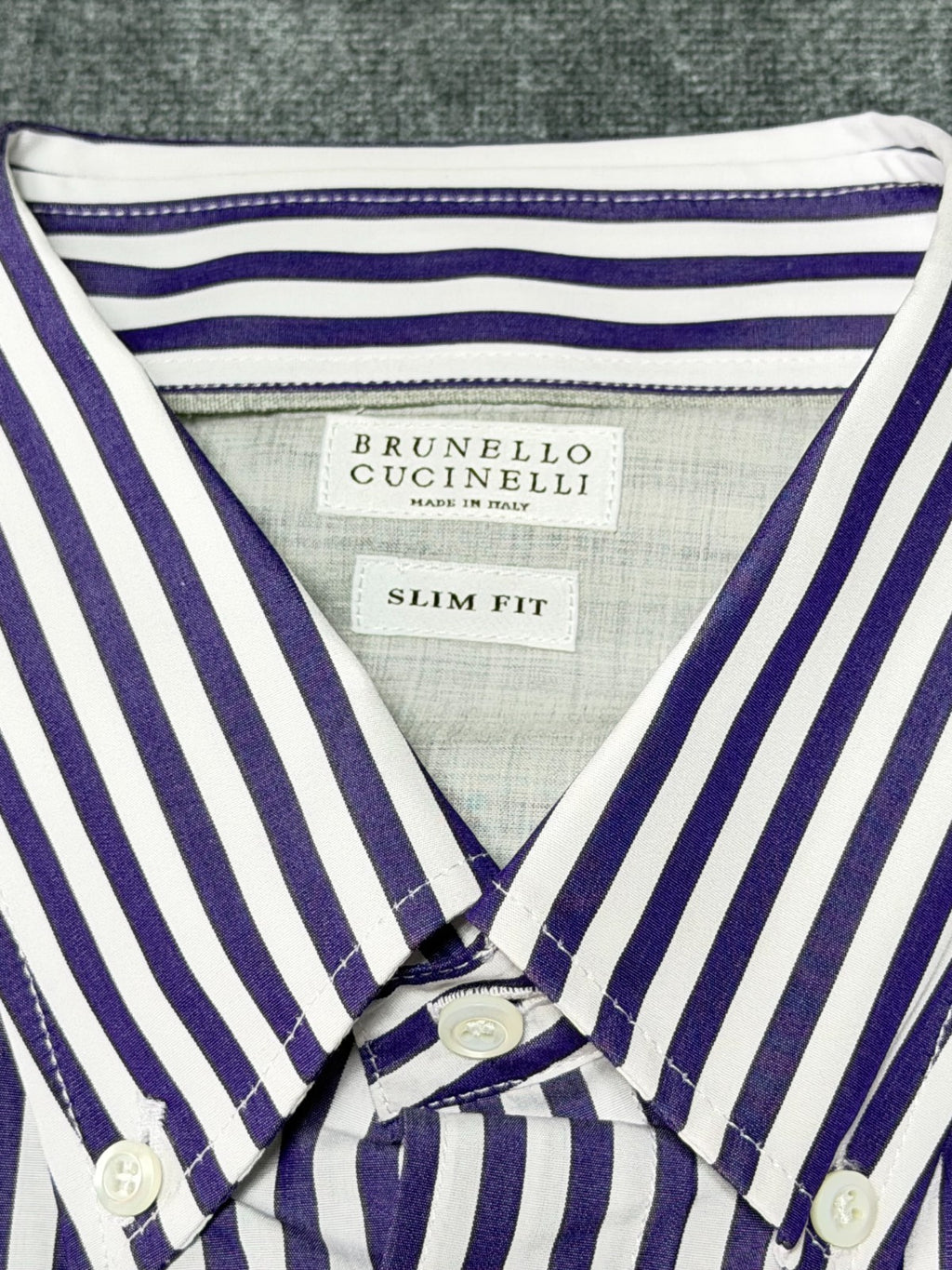 Brunello Cucinelli Button-Up Shirt Men's 2XL Blue/White Striped Slim Fit Collar