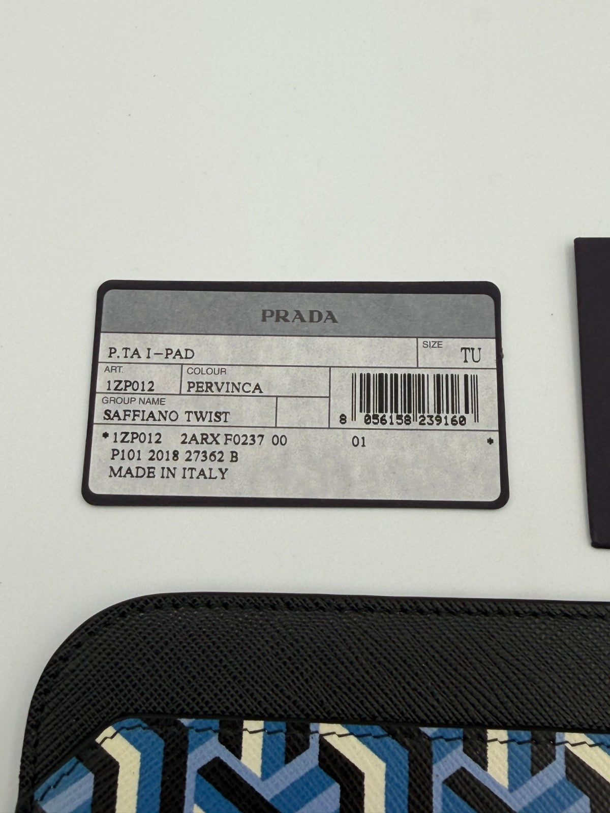 NEW Authentic Prada leather iPad Tablet Case Blue Geometric Saffiano Twist