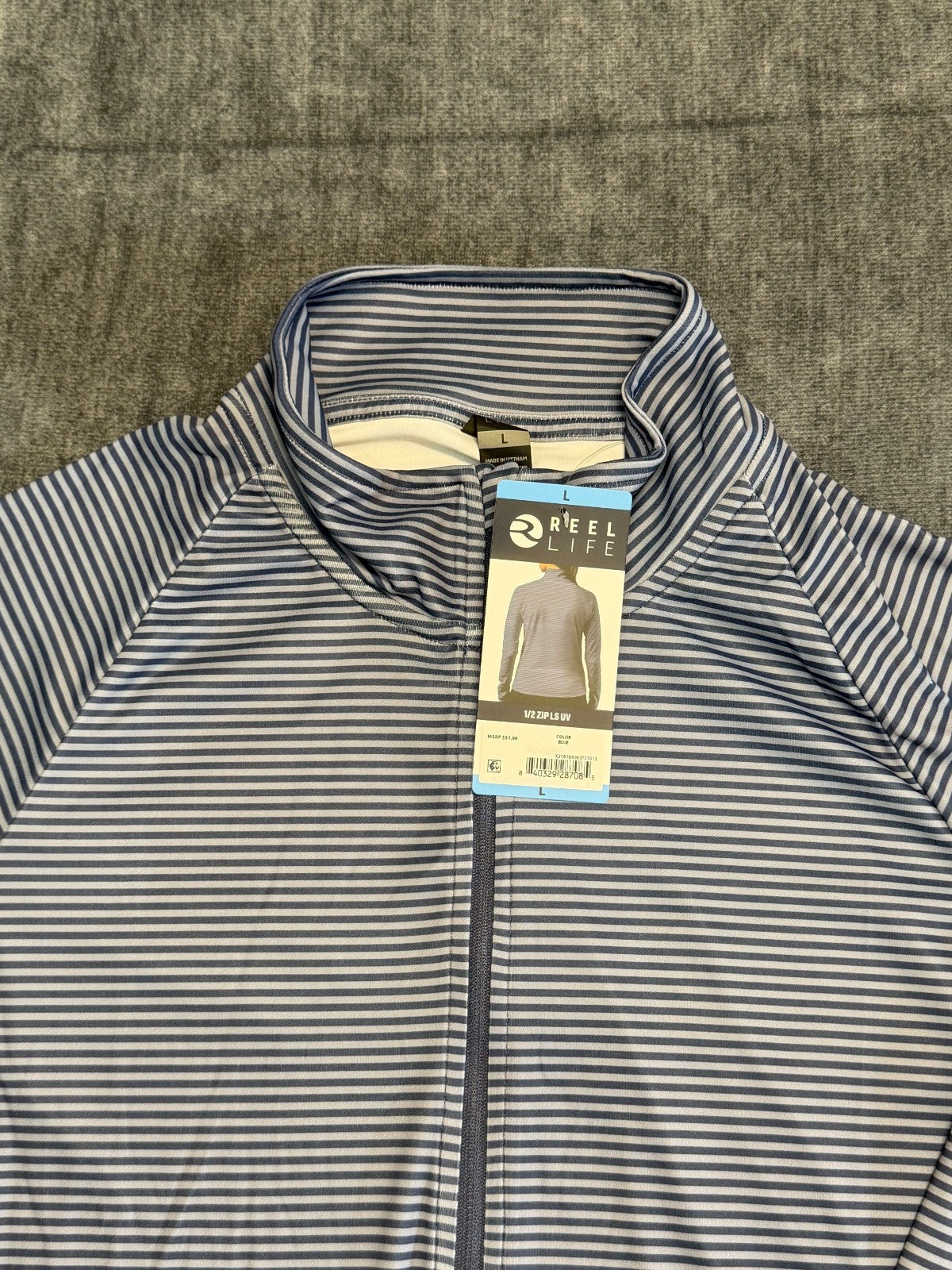 NWT Reel Life 1/2 Zip Long Sleeve UV Shirt Women’s Large Blue Striped Pullover