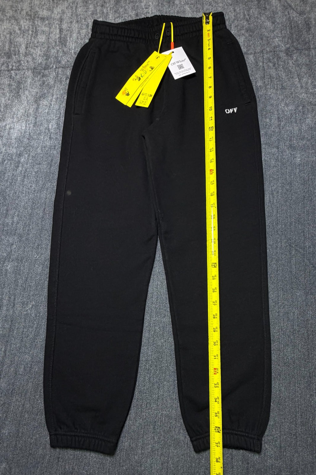 Off-White Stamp Plain Sweatpants Black Kids 12 Black Slash Pockets 100% Cotton