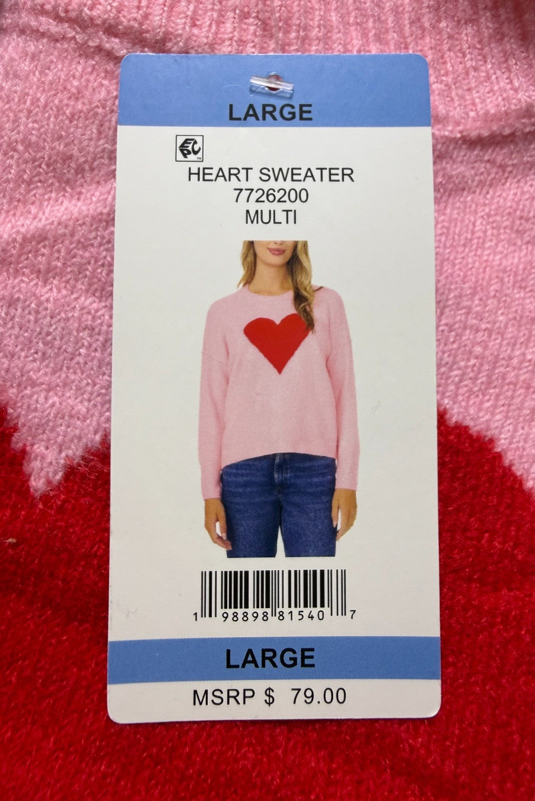 NWT Vince Camuto Valentine's Pullover Sweater Women's Large Pink Long Sleeve