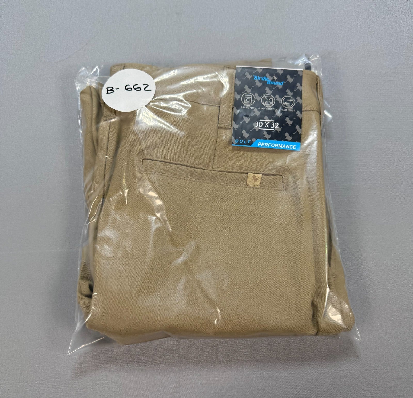 NWT Birdie Bound Straight Leg Pants Mens 30x32 Beige Flex Waist Golf Performance