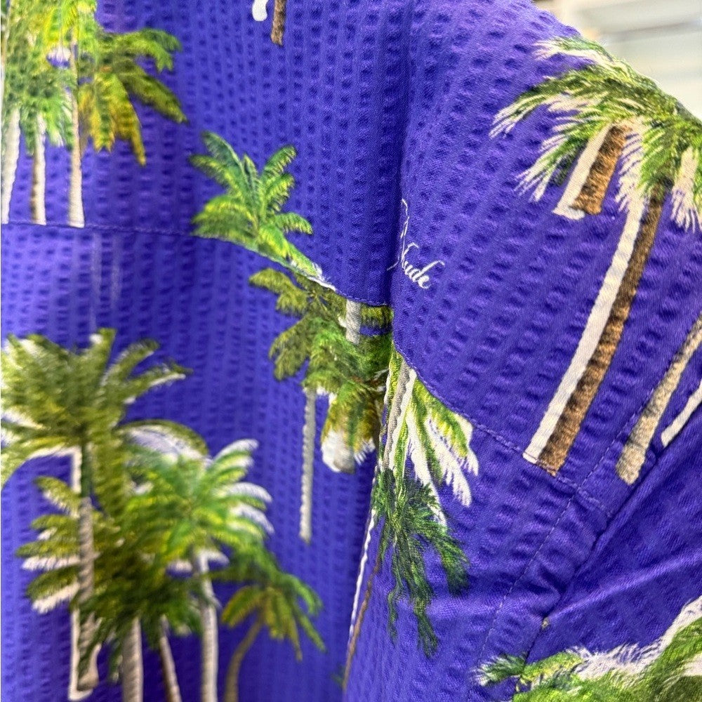 Rhude Searsucker Hawaiian Blue Palm Tree Print Men's Shirt Size Large New