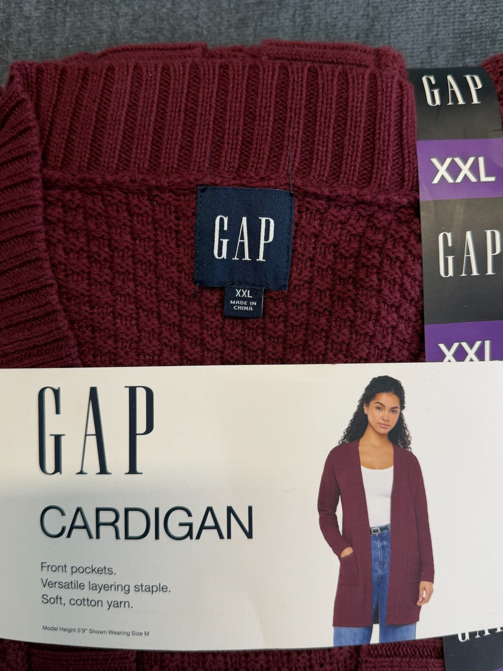 NWT Gap Long Sleeve Open Cardigan Women's 2XL Maroon Front Pockets Winter Cozy