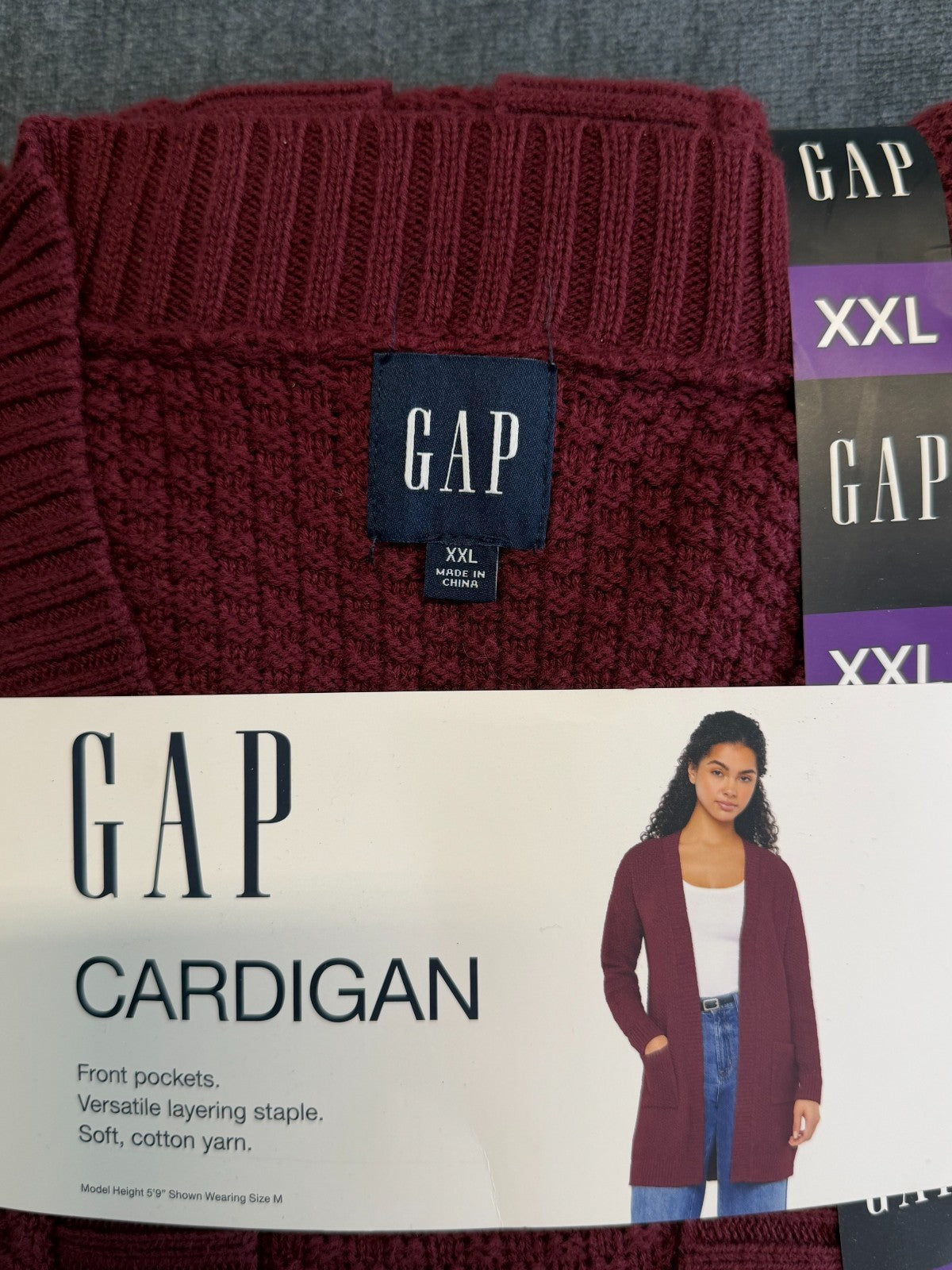 NWT Gap Long Sleeve Open Cardigan Women's 2XL Maroon Front Pockets Winter Cozy