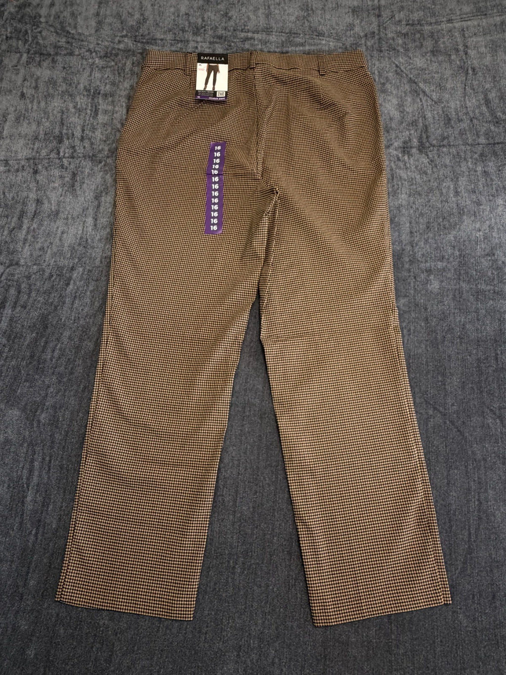 NWT Rafaella Houndstooth Pattern Stretch Pants Women's 16 Rich Khaki City Preppy
