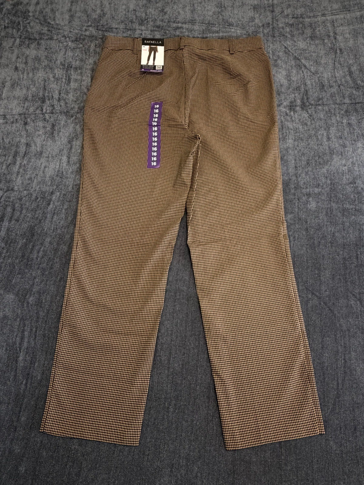 NWT Rafaella Houndstooth Pattern Stretch Pants Women's 16 Rich Khaki City Preppy