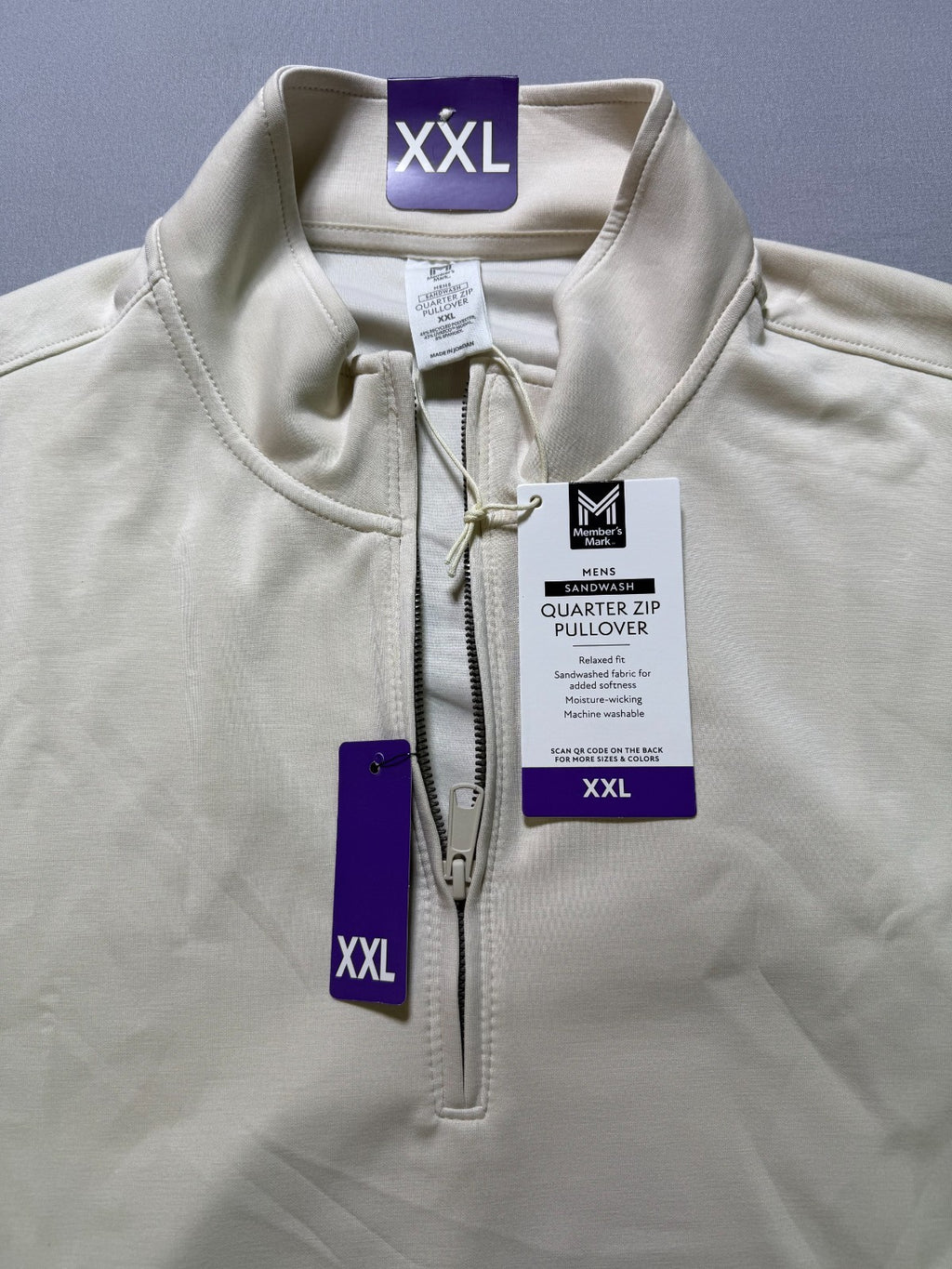 NWT Member's Mark Quarter Zip Pullover Sweatshirt Men's 2XL Beige Long Sleeve