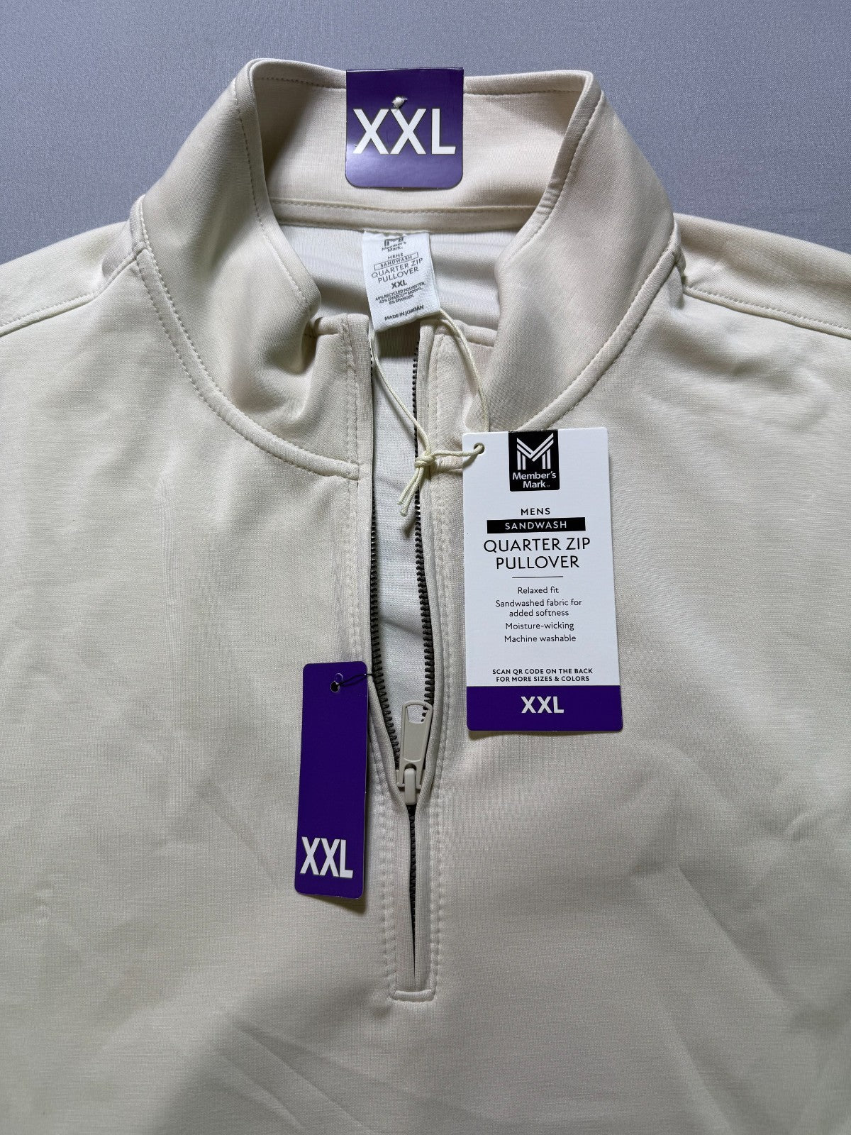 NWT Member's Mark Quarter Zip Pullover Sweatshirt Men's 2XL Beige Long Sleeve