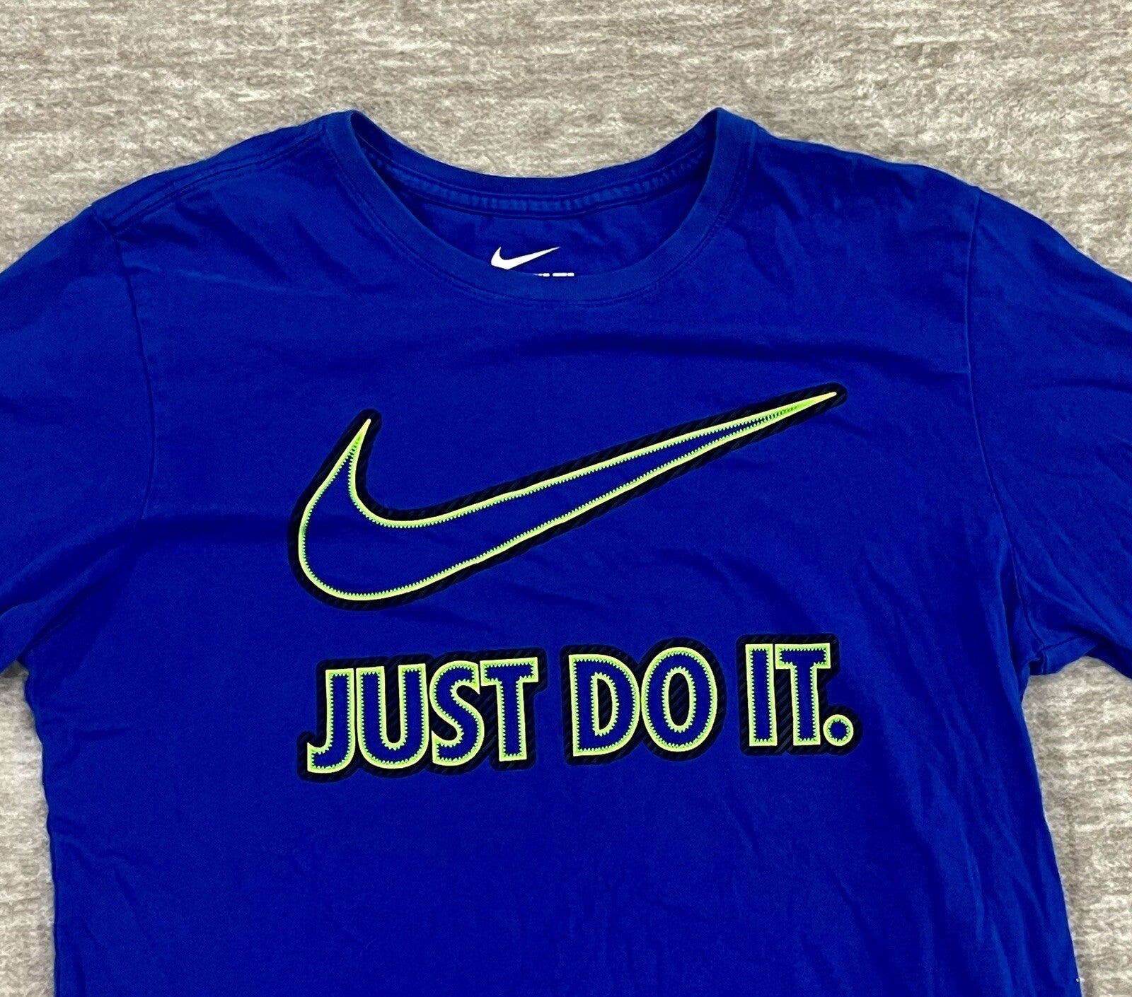 Nike Mens "Just Do It" Blue w/Green Checkmark Graphic T-shirt Size Large