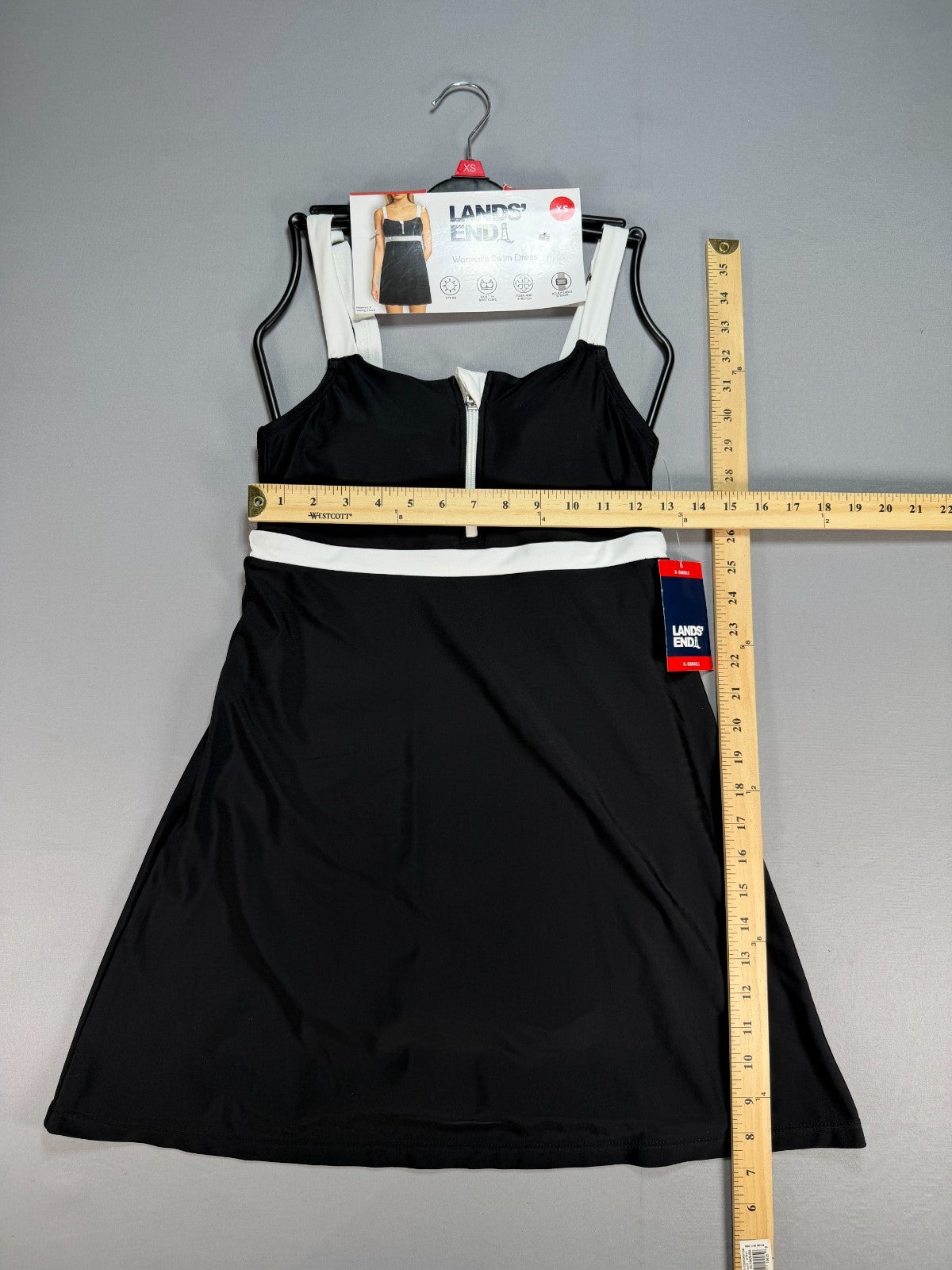NWT Lands' End Zip Front Swim Dress Women's XS Black White Sleeveless Beach Gear