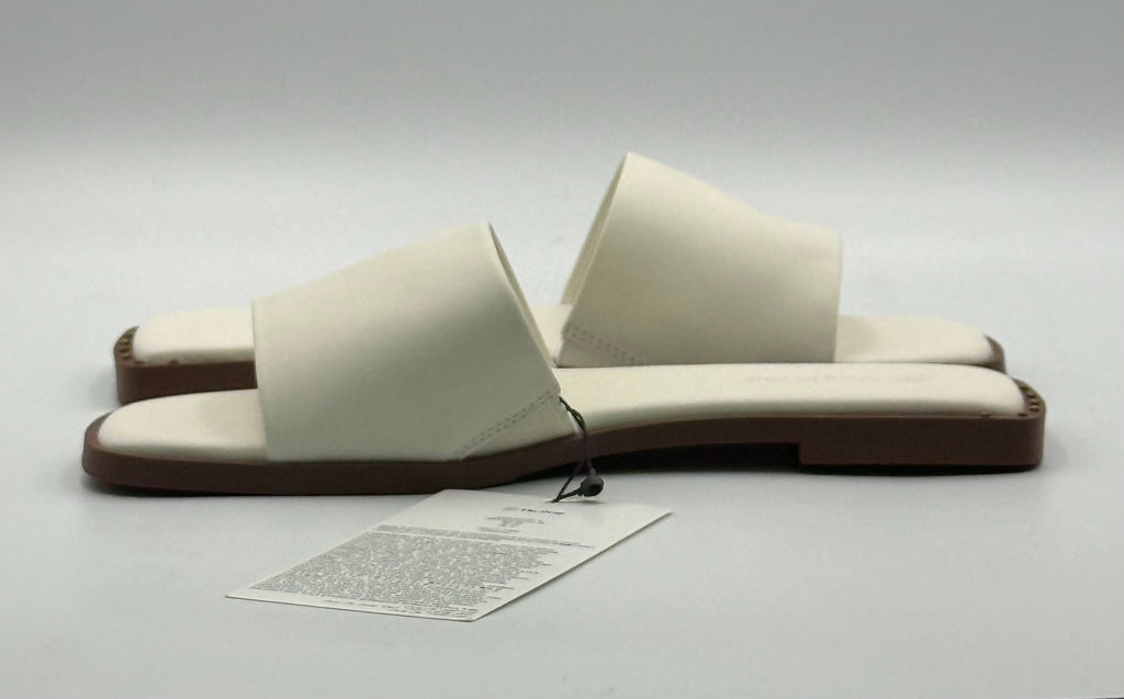 New The Drop Oslo One Band Sandals Women's 8 White Leather Slip-On Flat Beach