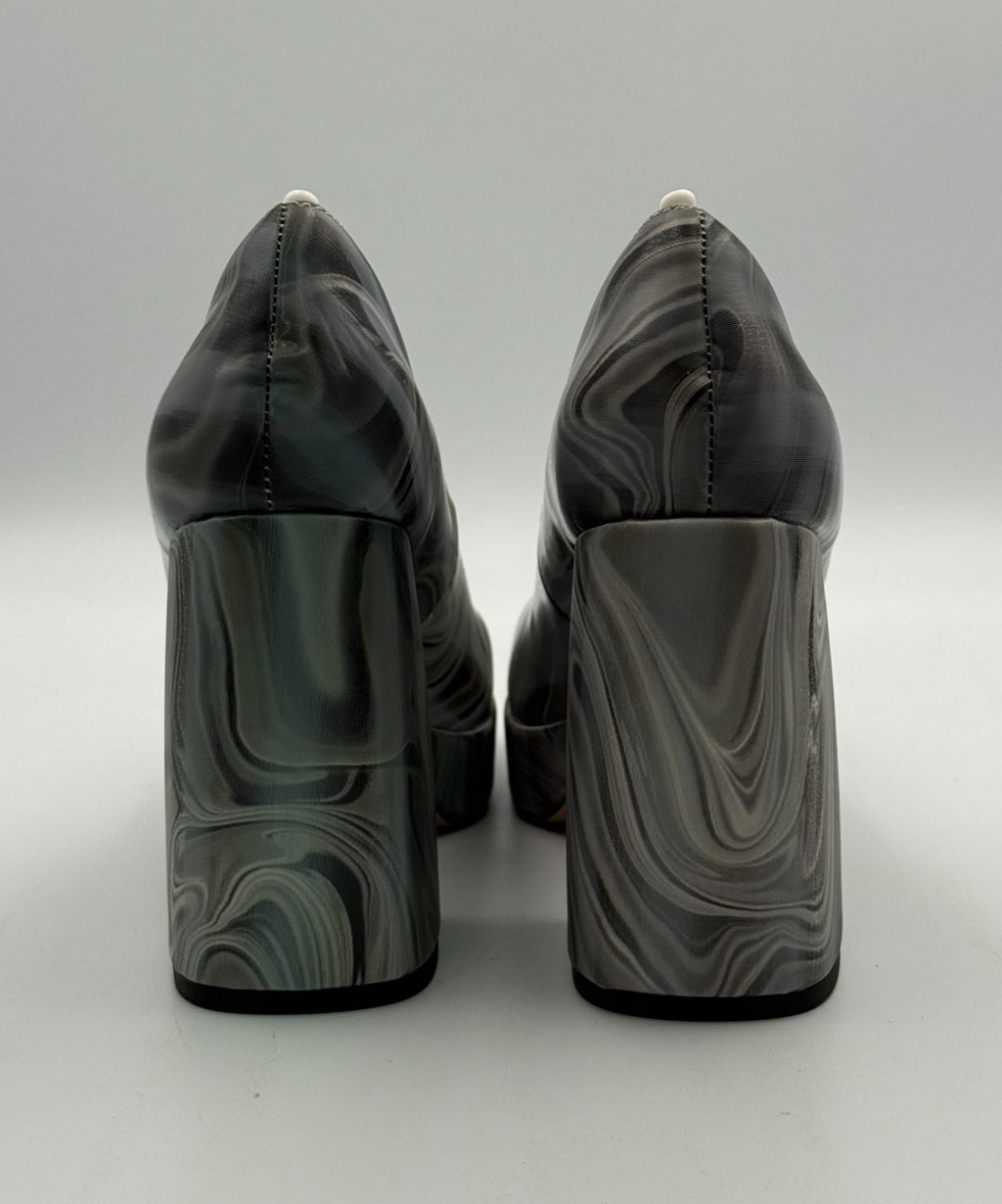 NEW Katy Perry The Uplift Platform Pumps Womens 6M Black Multi Holographic Swirl