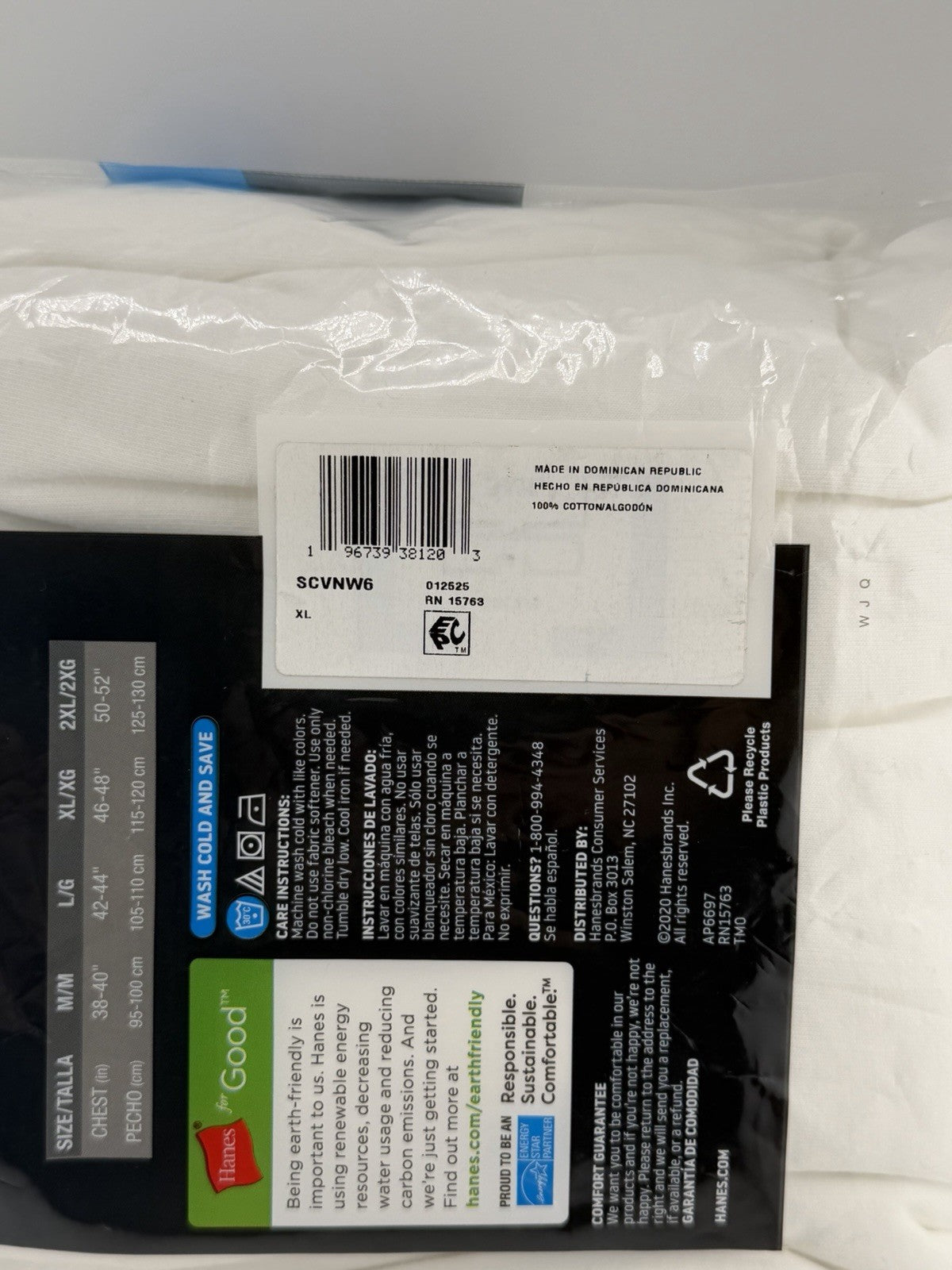 New Pack Hanes Value Pack 6 Tagless V-Neck Tshirts Tees Size XL White
