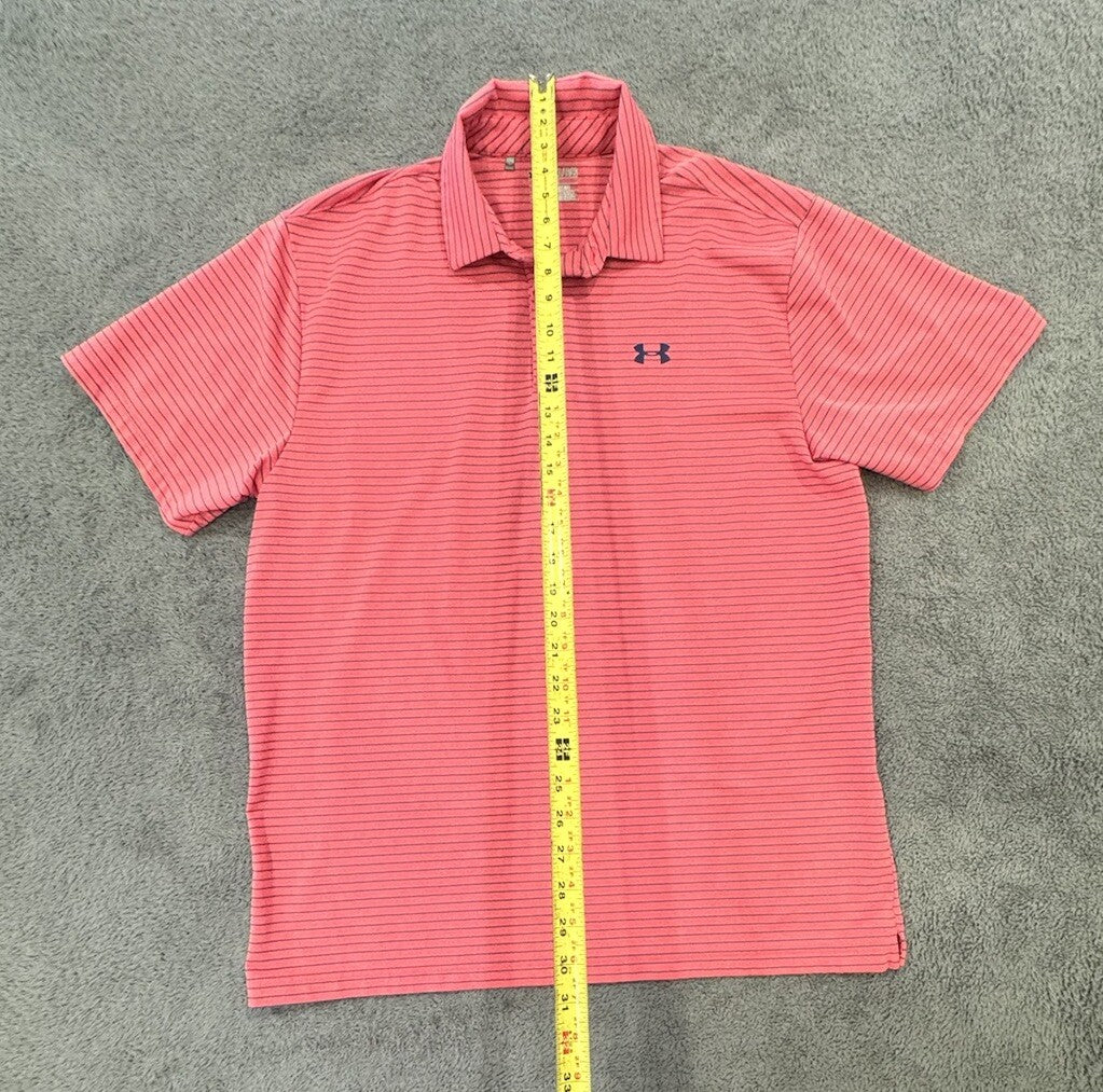 Under Armour Men's Heatgear XL Loose Fit Pollo Golf Shirt Red w/ Blue Stripes